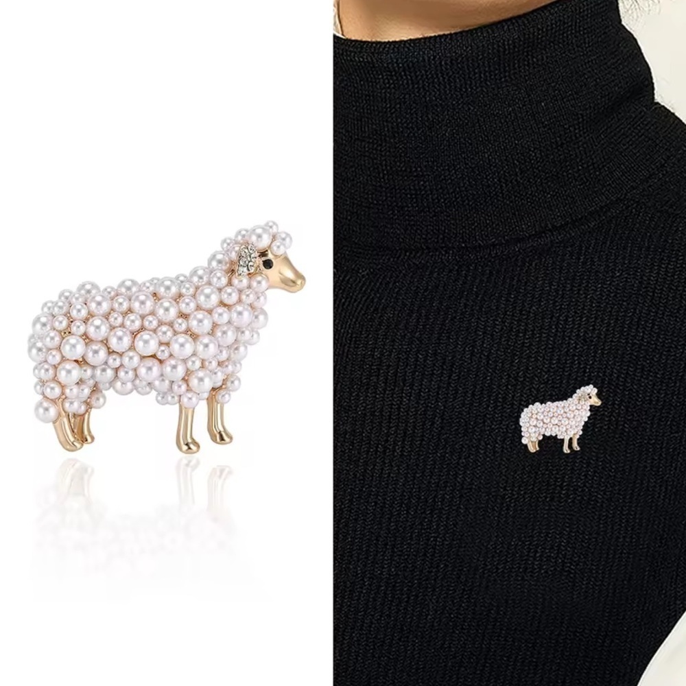Vintage Pearl Sheep Gray Silver Brooch - Picture 10 of 14